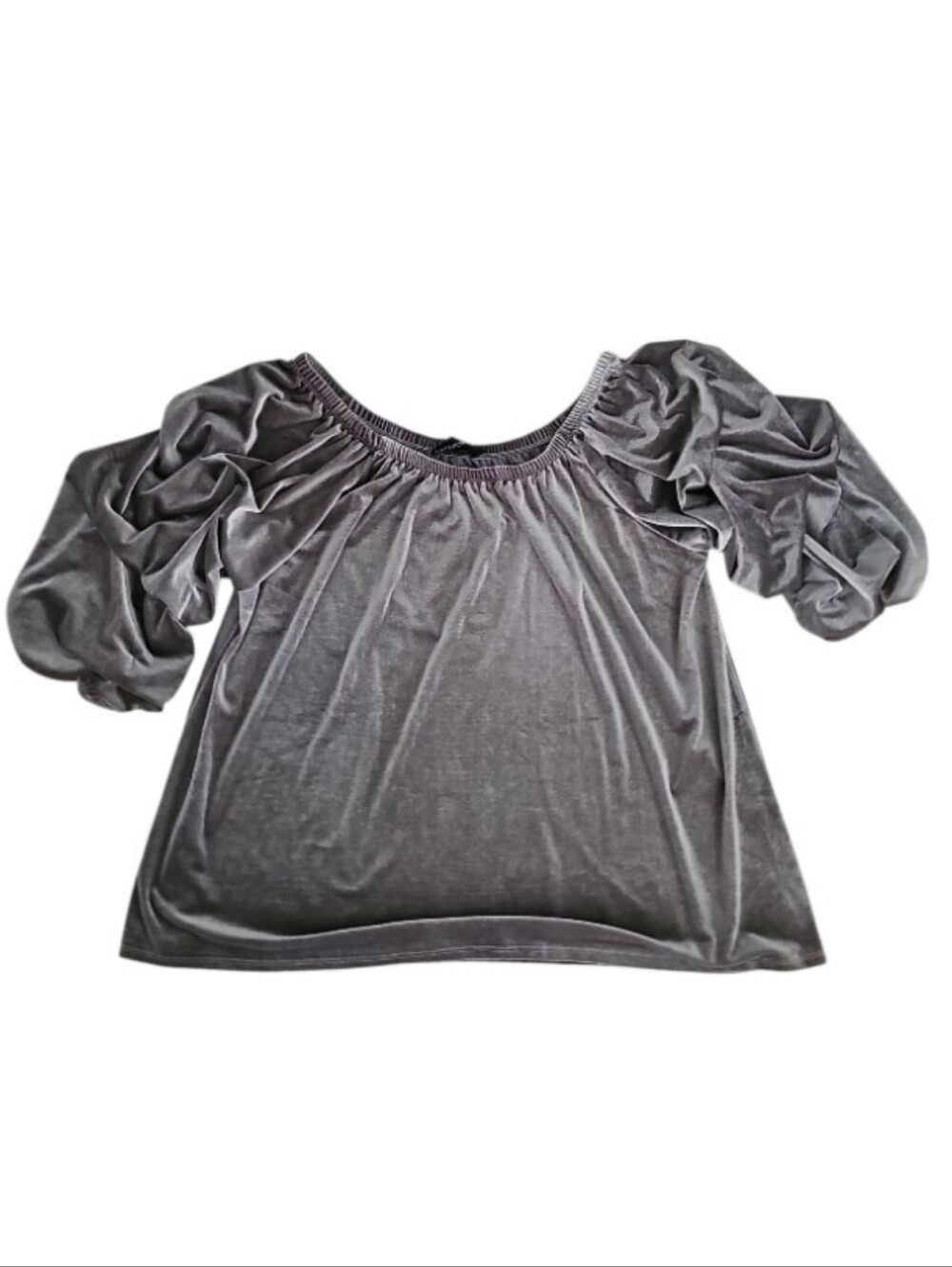 Anthony Originals Velvet Peasant Top Women’s 2X Gray Ruched Sleeve Blouse Luxe - Picture 3 of 11